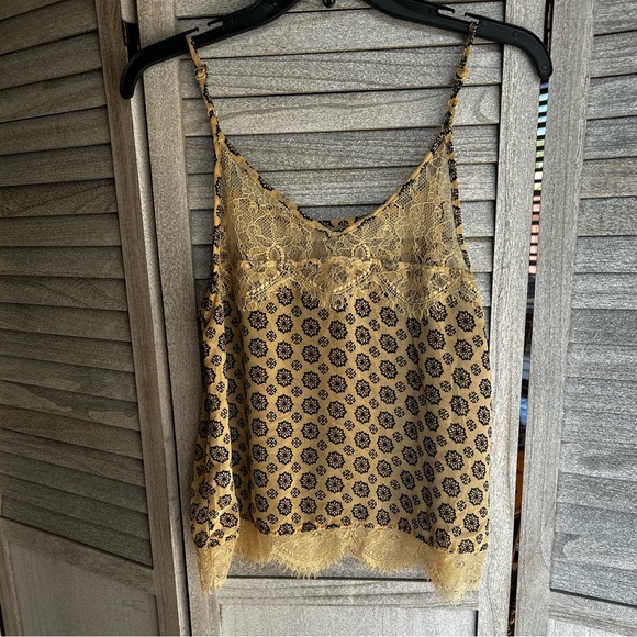 Black & Tan Cami Boho Top with Lace Trim Woman’s Size Small Juniors - Picture 2 of 9